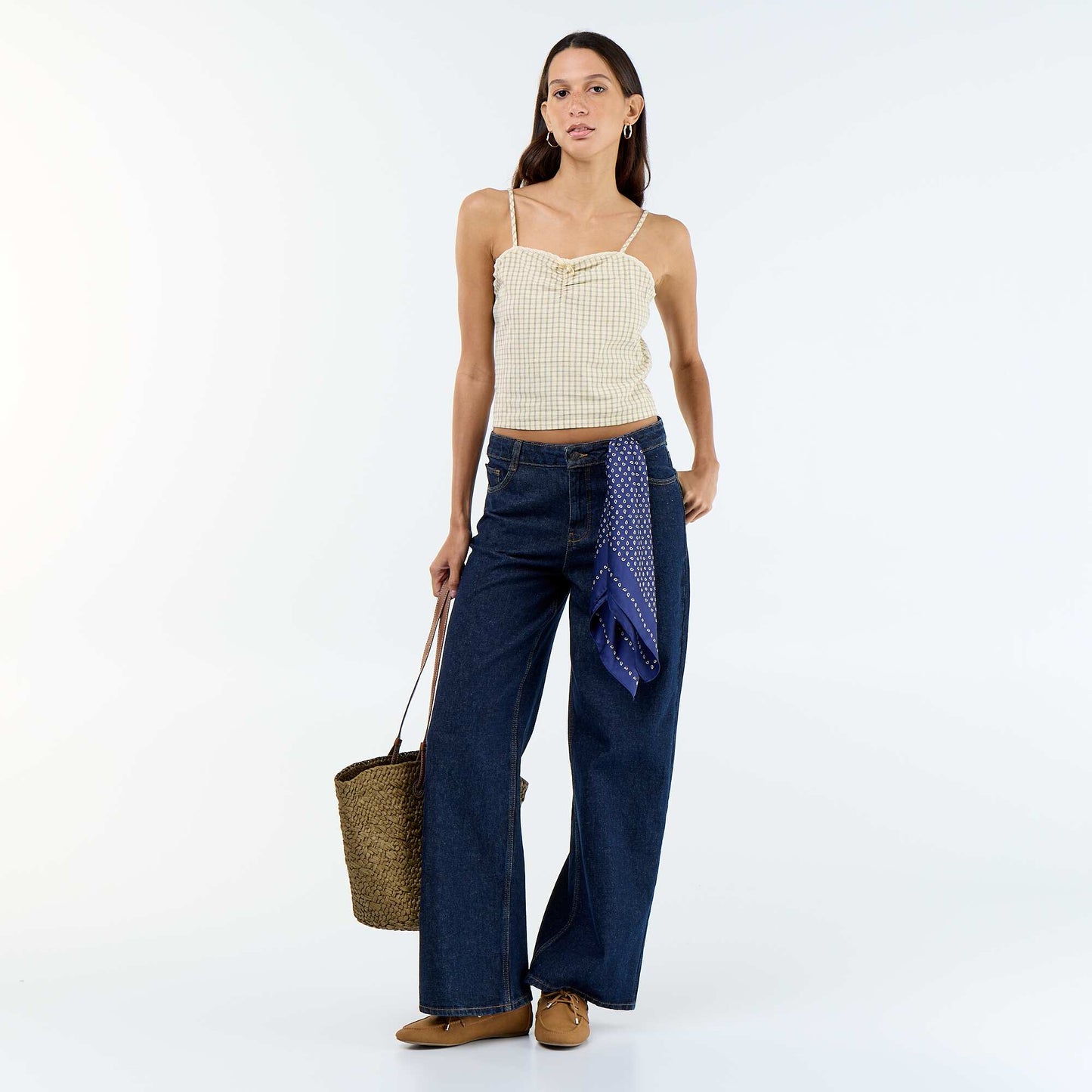 Patterned Cropped Top with Adjustable Straps YELLOW