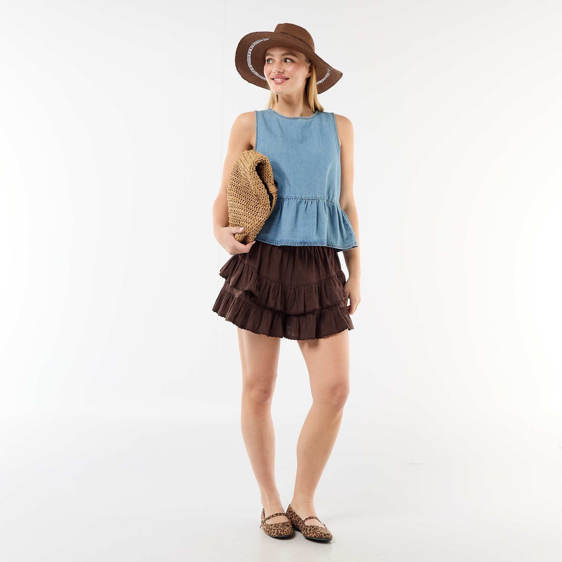 Tiered Ruffle Skirt BROWN