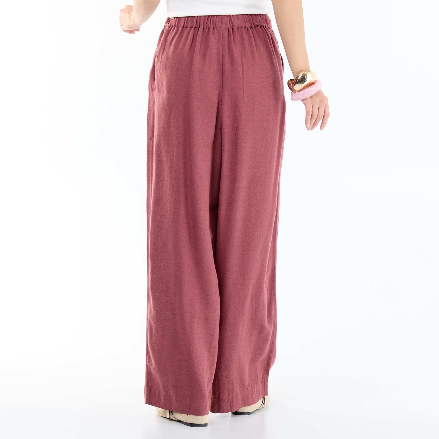 Wide-leg linen blend trousers PINK