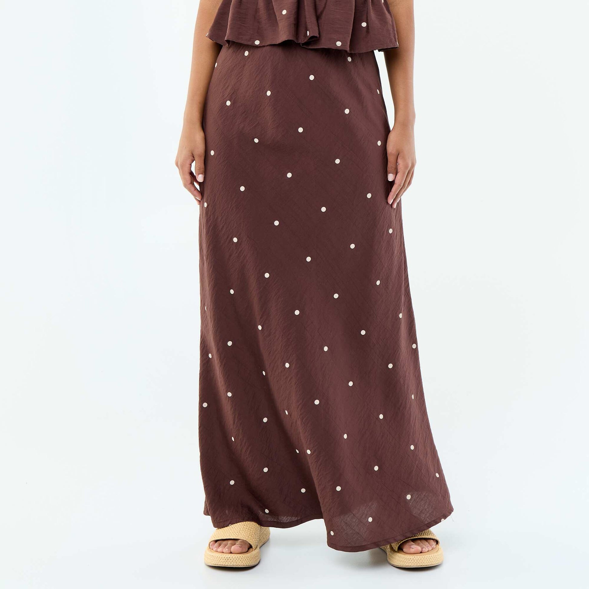 Polka Dot Maxi Skirt BROWN