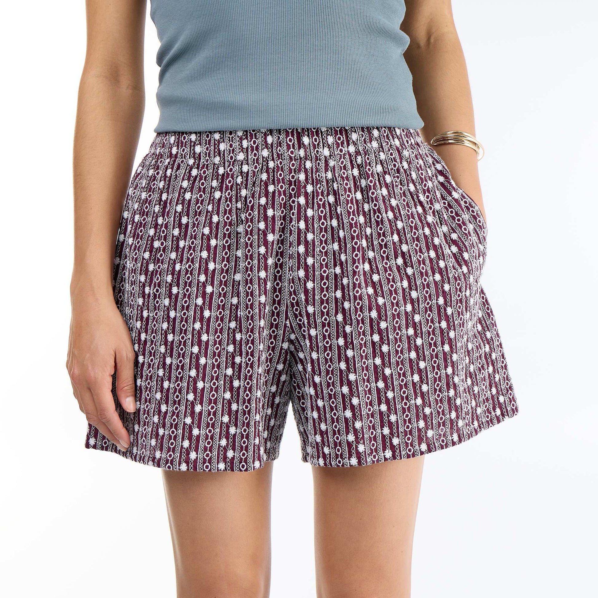Embroidered shorts with elasticated waist PINK