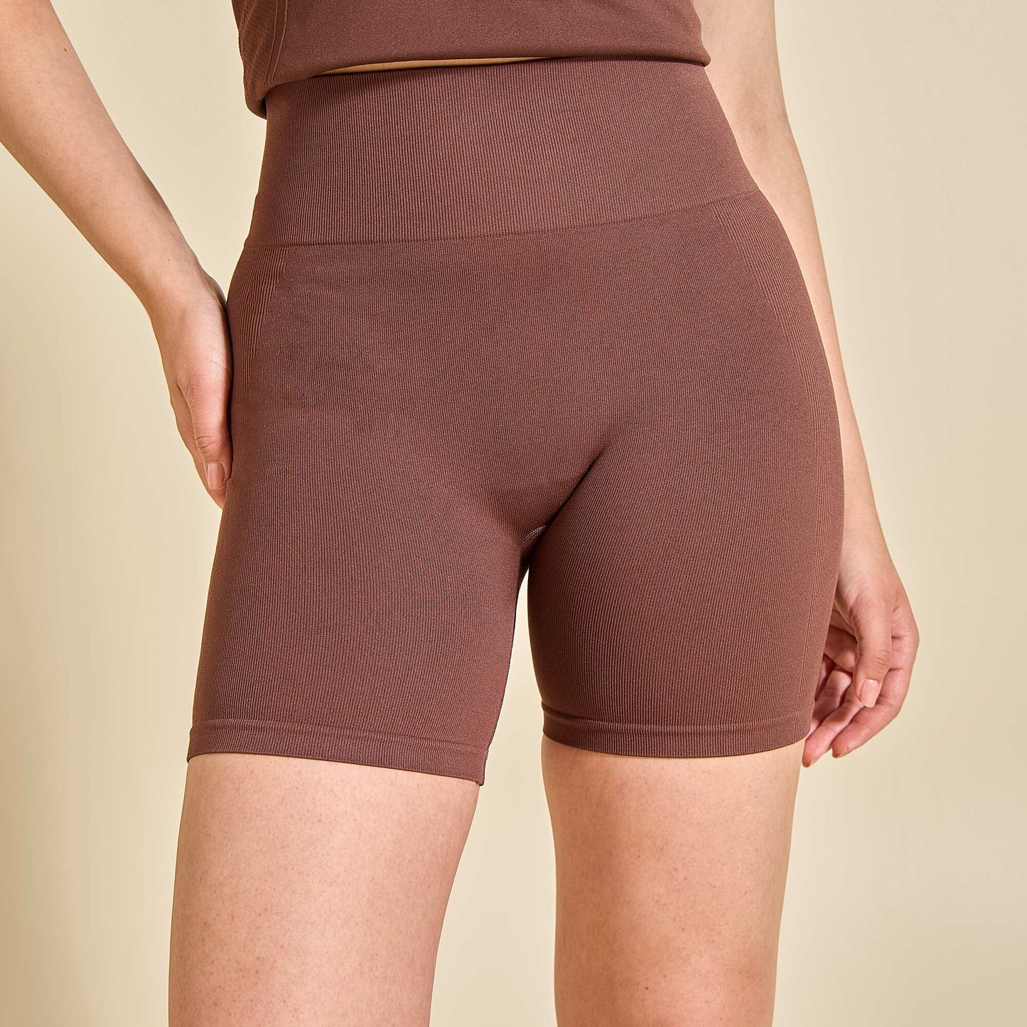 Ribbed Sport Cycling Shorts BROWN