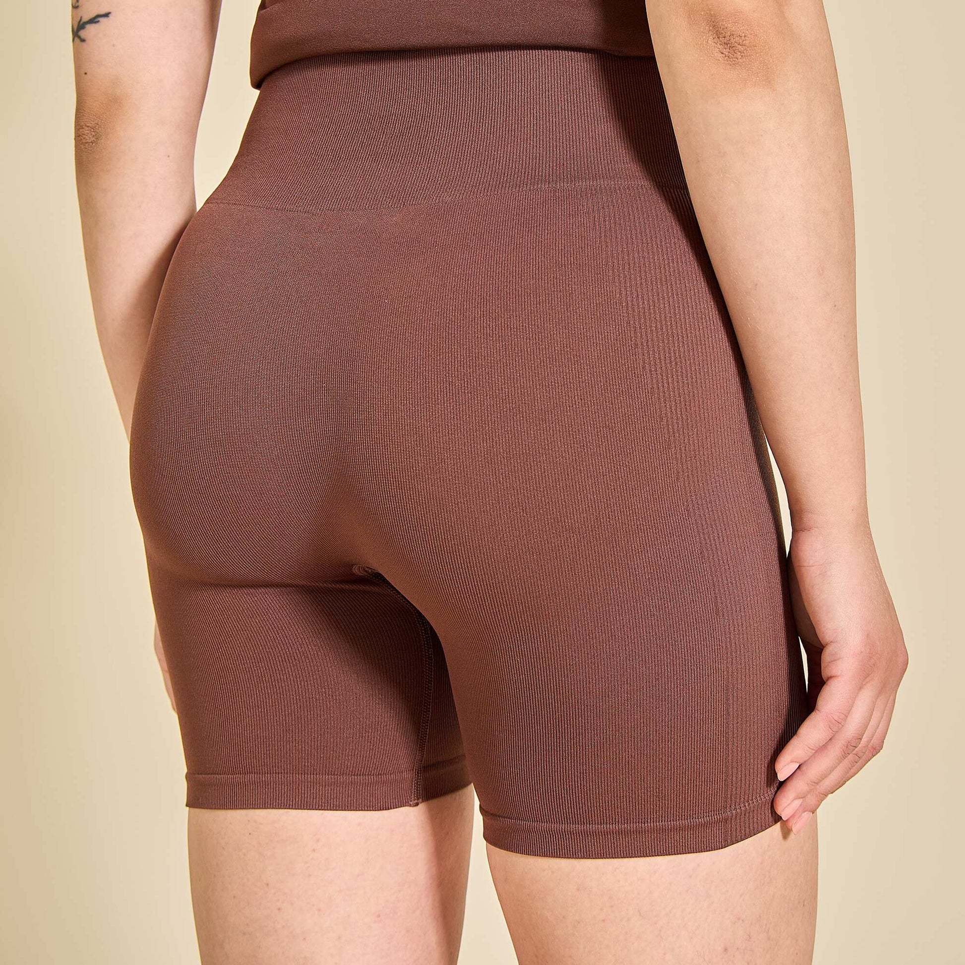 Ribbed Sport Cycling Shorts BROWN