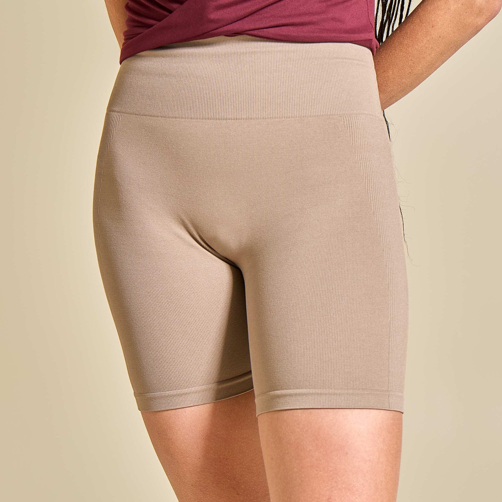 Ribbed Sports Cycling Shorts BEIGE