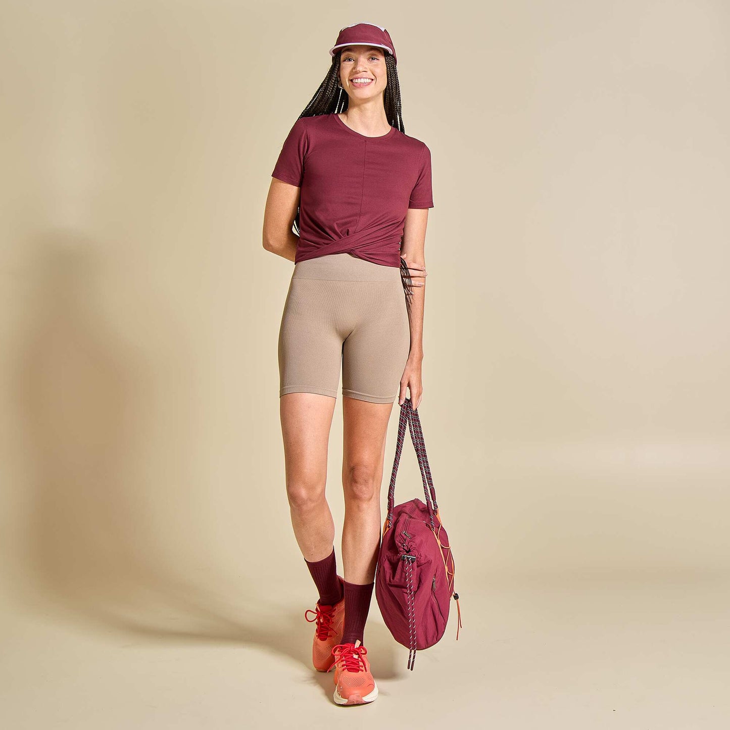 Ribbed Sports Cycling Shorts BEIGE