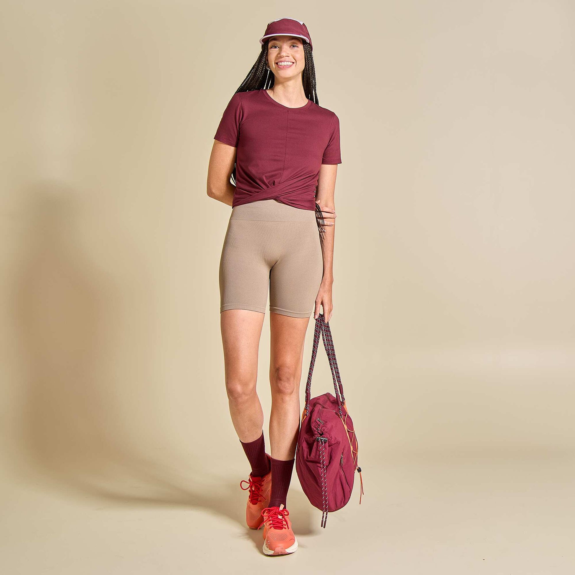 Ribbed Sports Cycling Shorts BEIGE