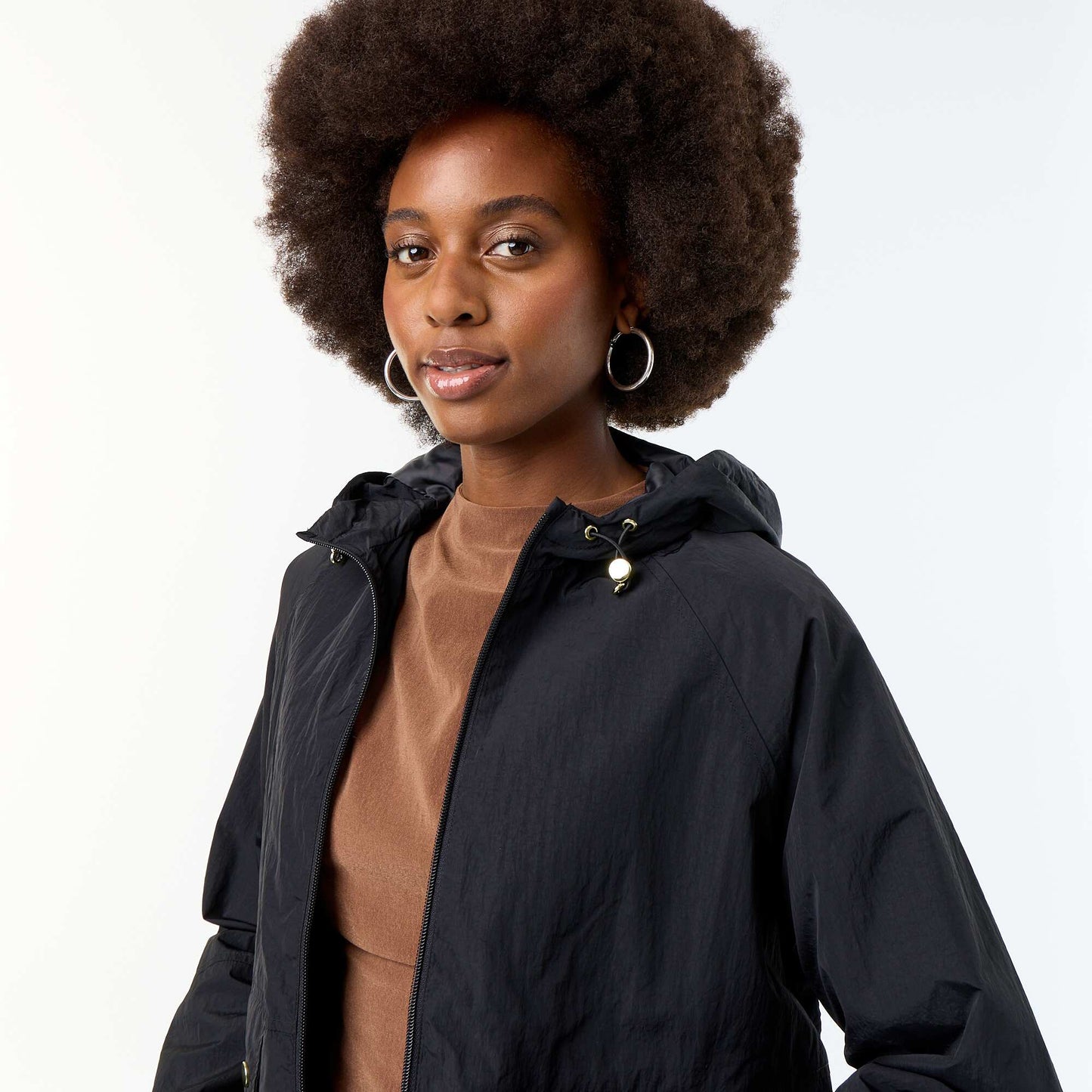Windbreaker jacket with hood and flap pockets BLACK