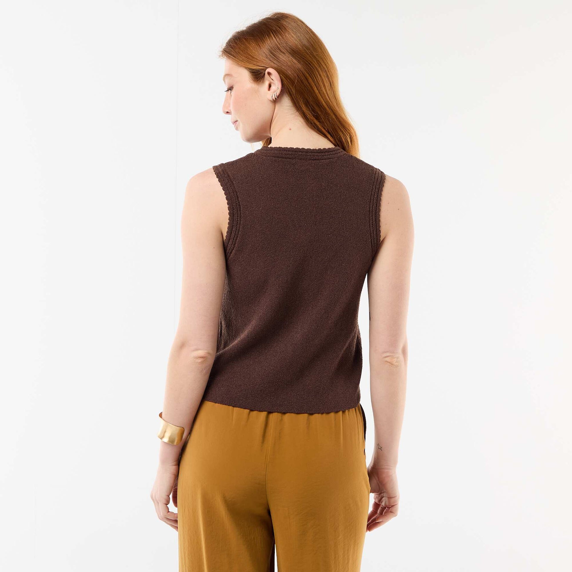 Sleeveless Top with Gold Buttons BROWN