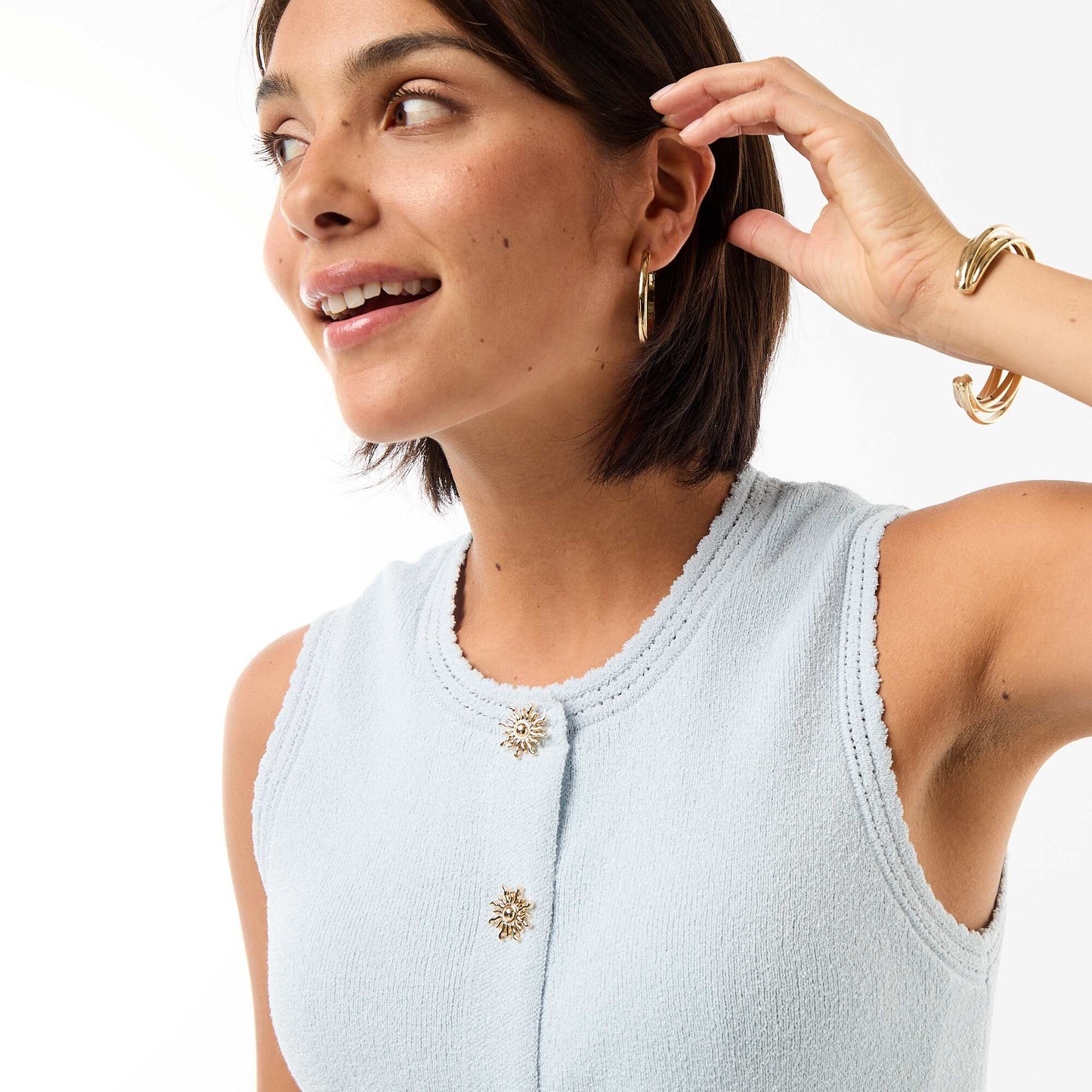 Sleeveless Top with Gold Buttons BLUE