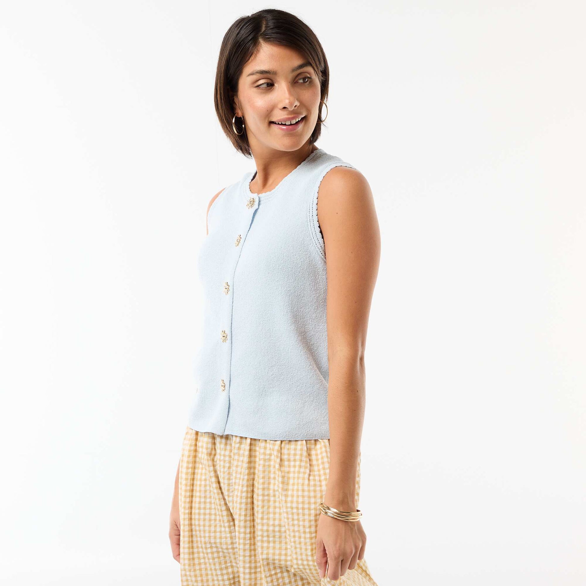 Sleeveless Top with Gold Buttons BLUE