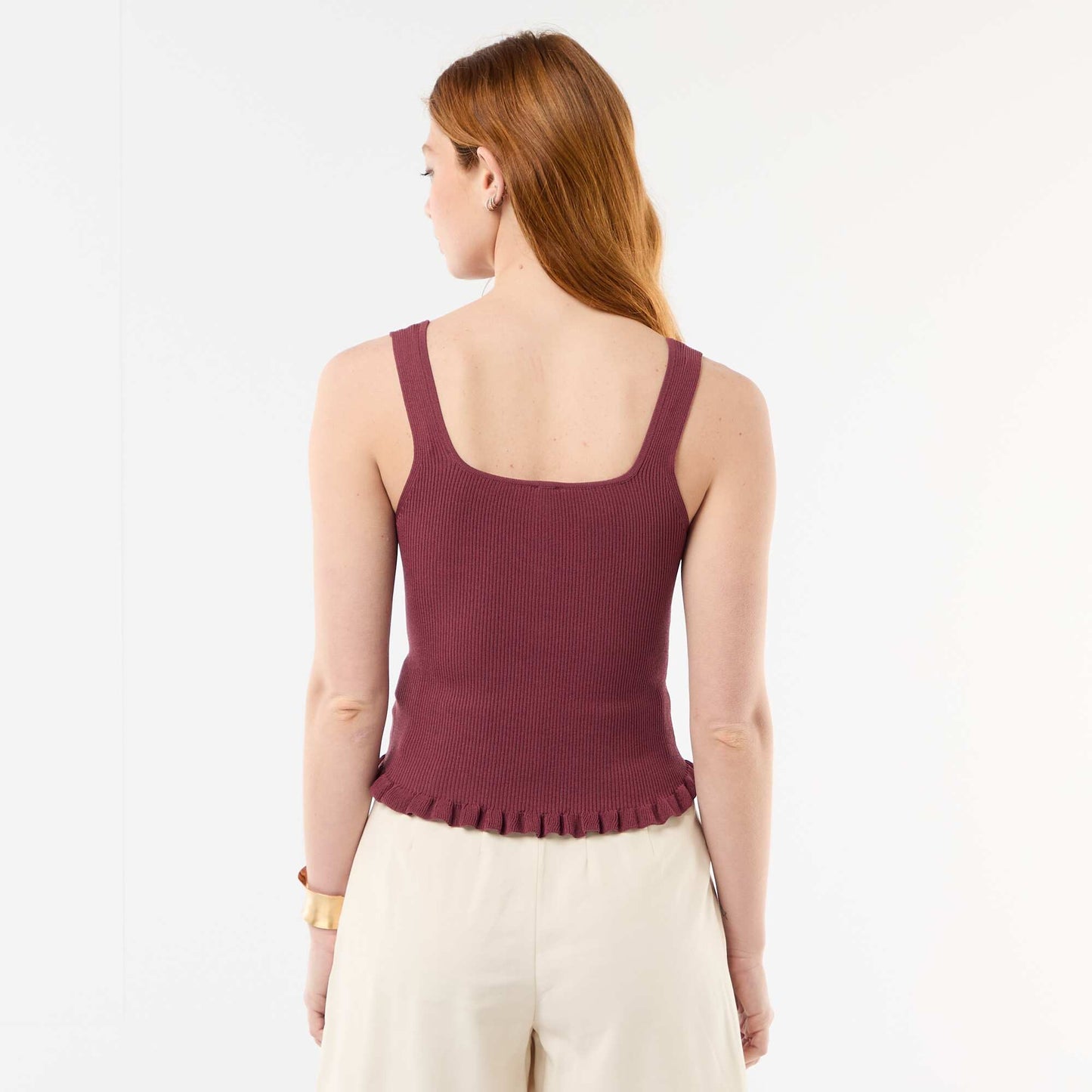 Ribbed Tank Top with Faux Button Front PINK