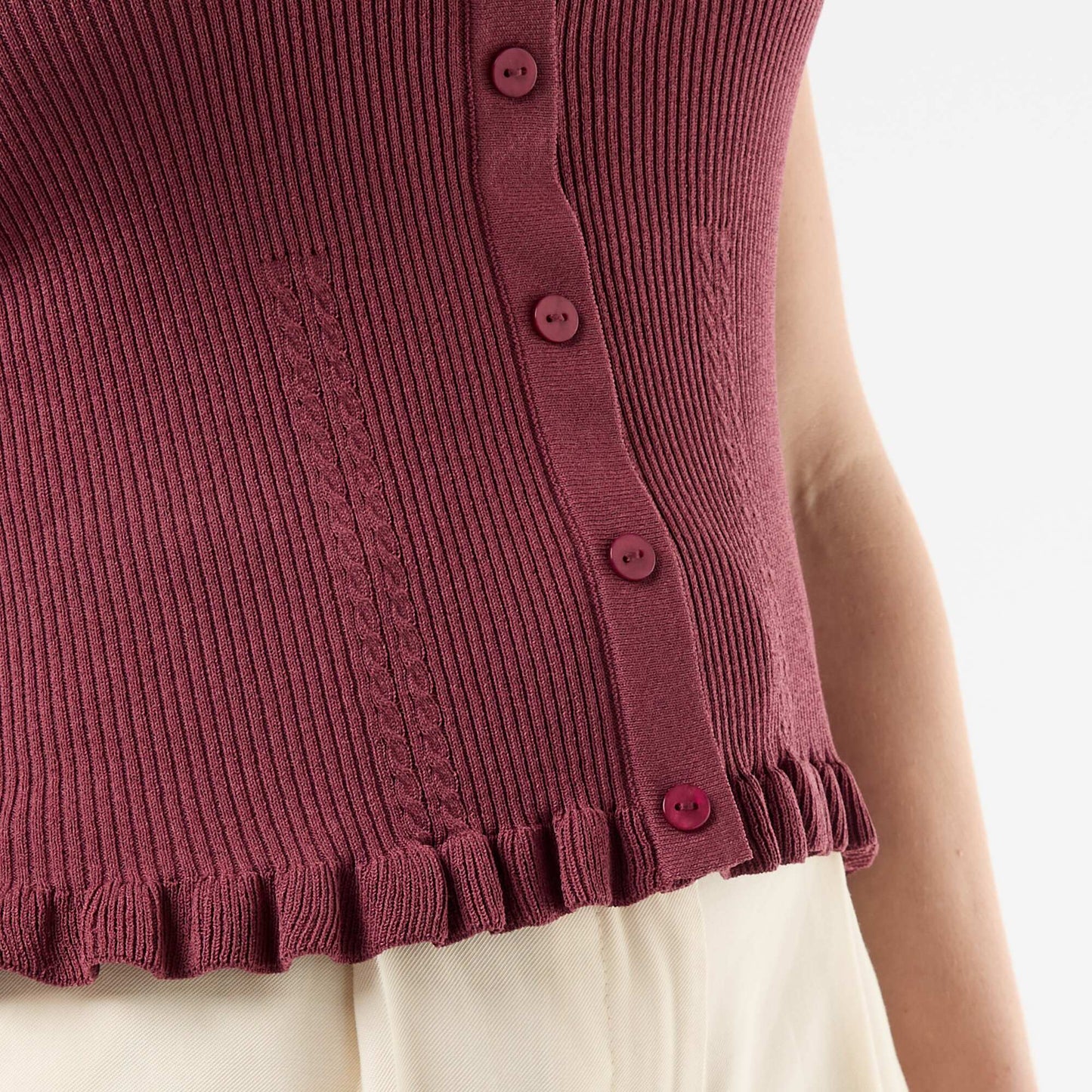 Ribbed Tank Top with Faux Button Front PINK