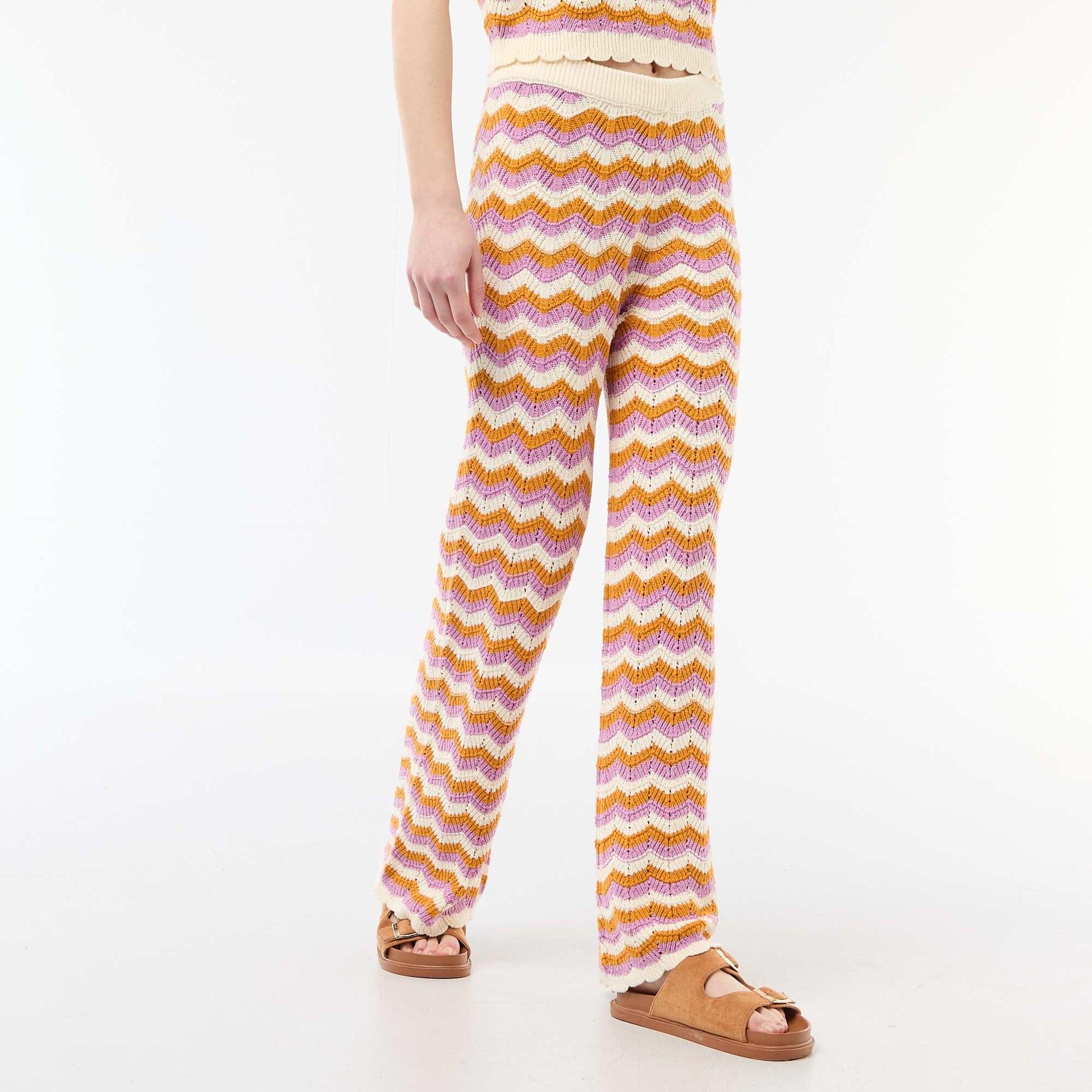Tricolour Crochet Wide-Leg Trousers PURPLE