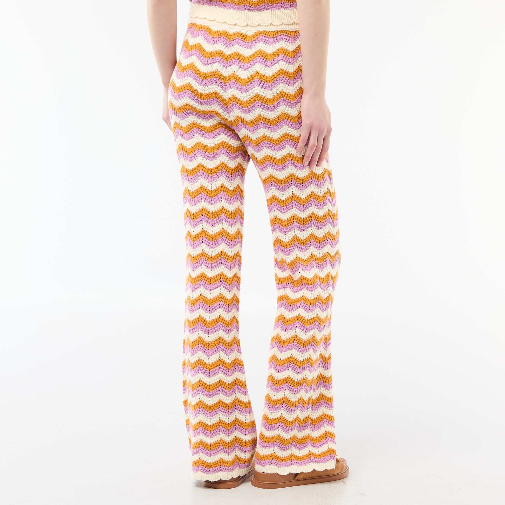 Tricolour Crochet Wide-Leg Trousers PURPLE
