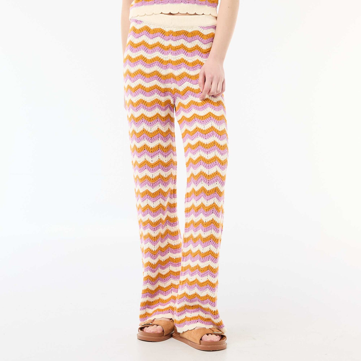Tricolour Crochet Wide-Leg Trousers PURPLE