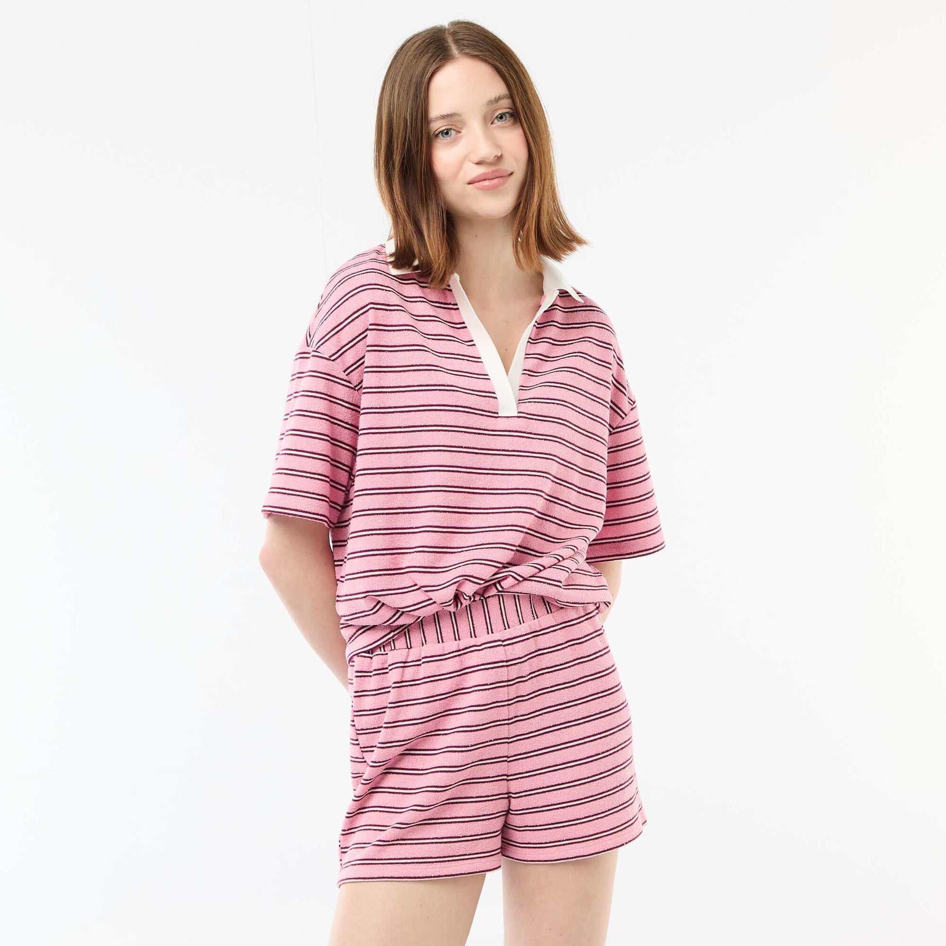 Striped Terry Towelling Shorts PINK