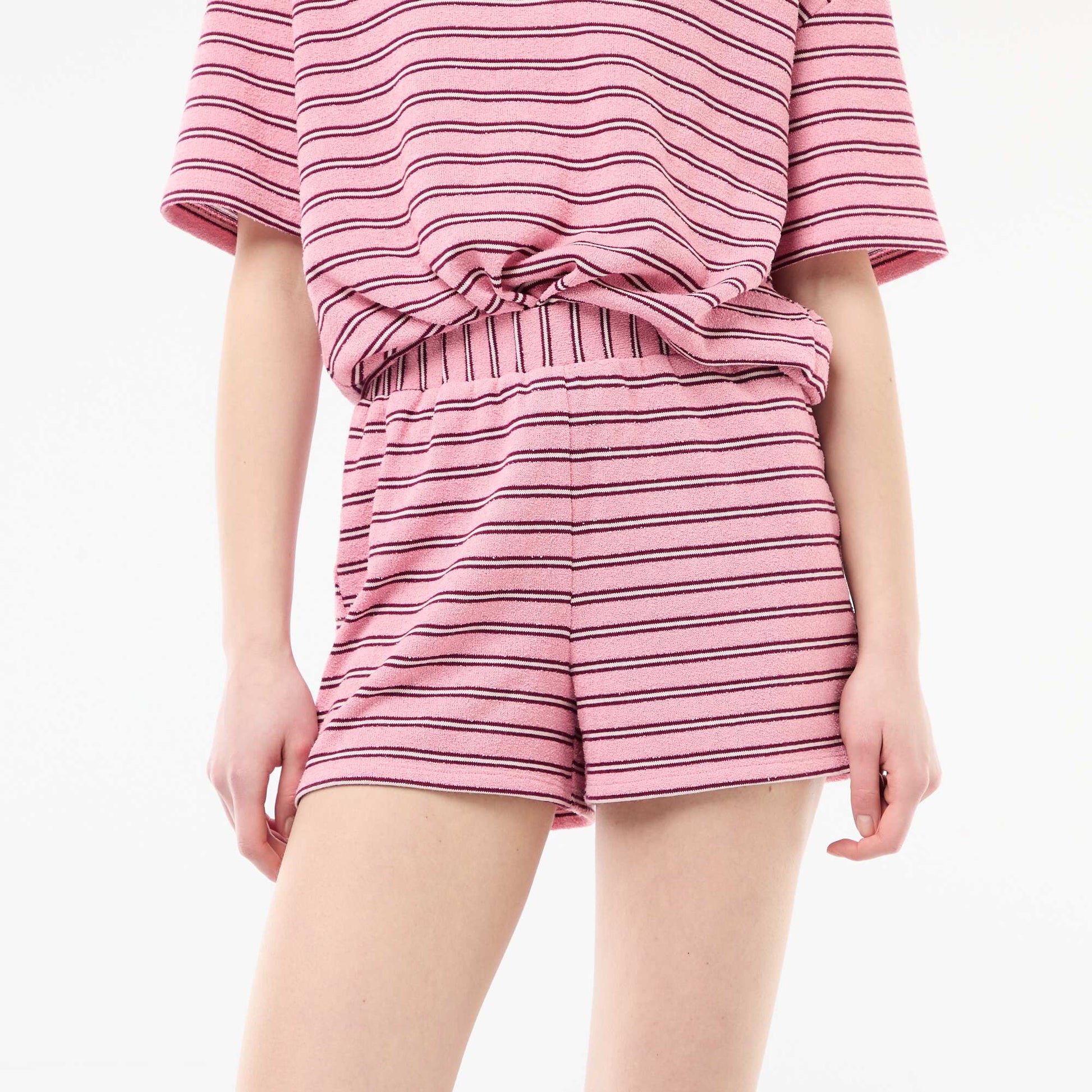 Striped Terry Towelling Shorts PINK