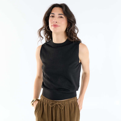 Sleeveless Round-Neck Sweater BLACK