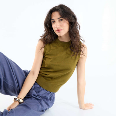 Sleeveless Round-Neck Sweater GREEN