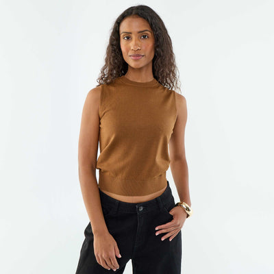 Sleeveless Round-Neck Sweater BROWN