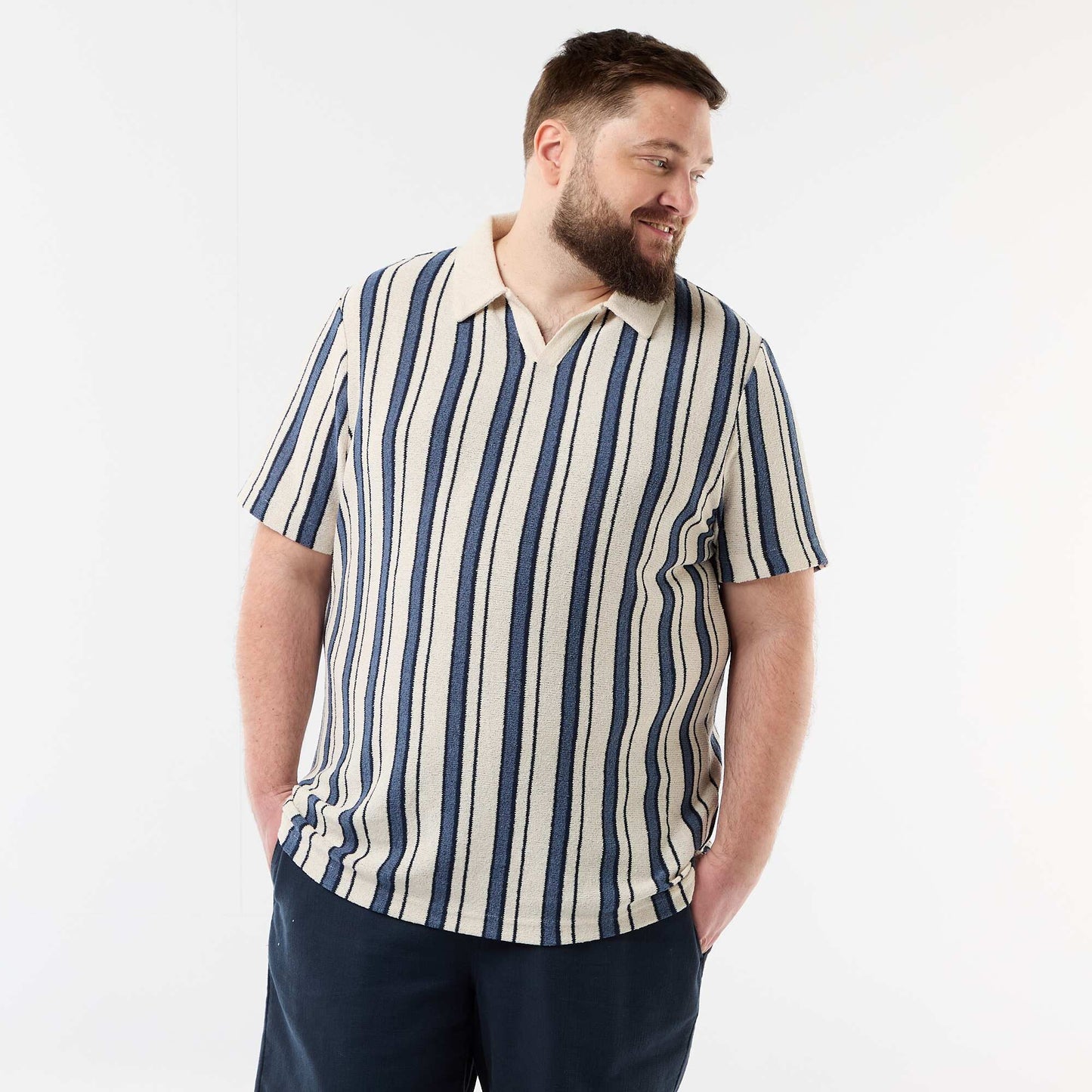 Short-sleeved knit polo shirt BLUE
