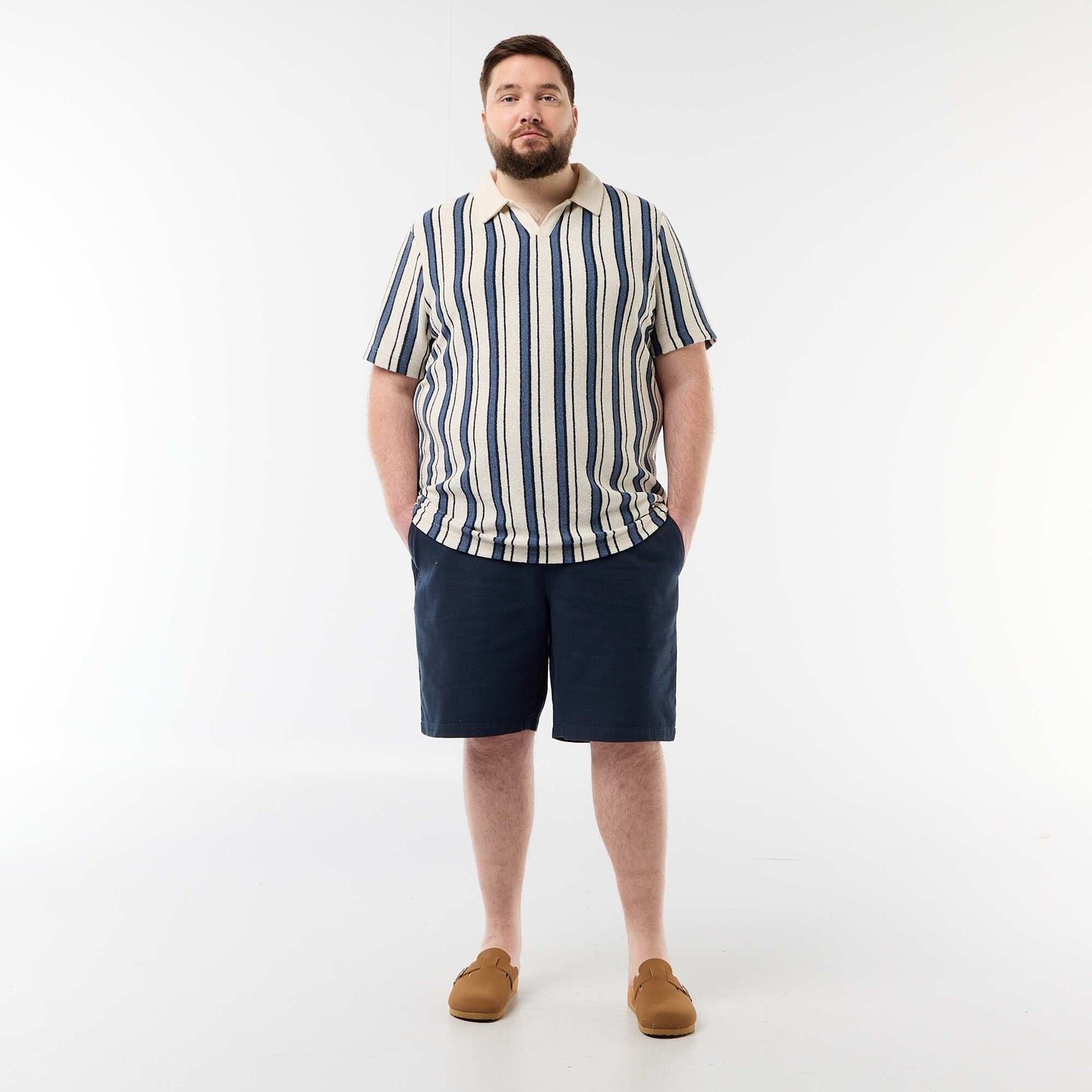Short-sleeved knit polo shirt BLUE