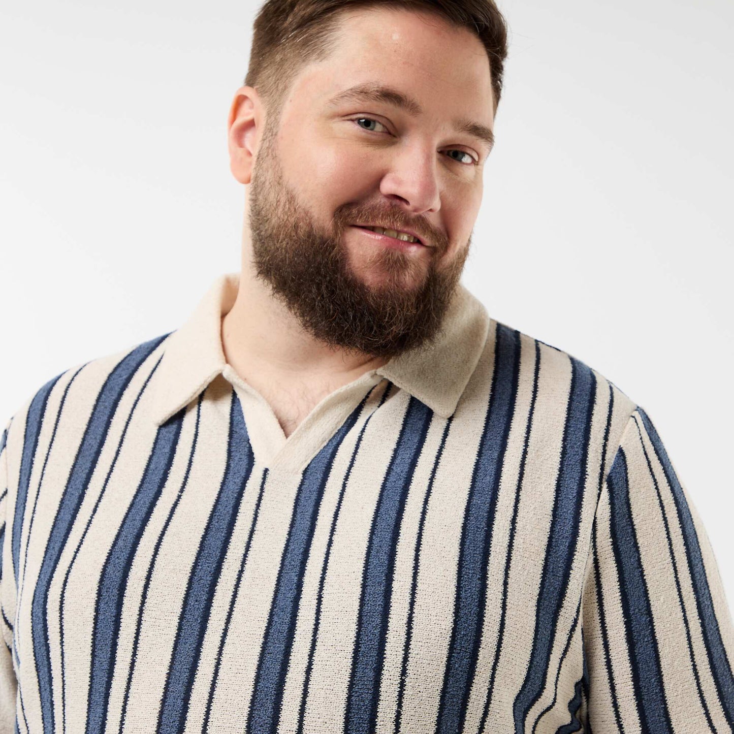 Short-sleeved knit polo shirt BLUE