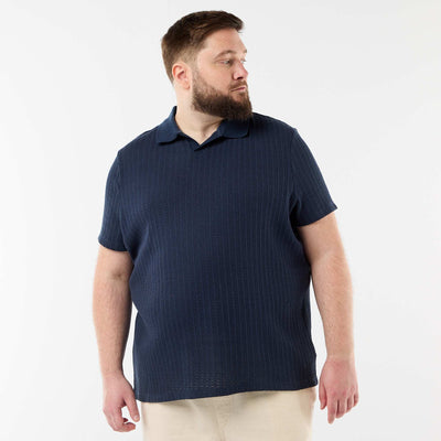 Textured Knit Short-Sleeve Polo BLUE