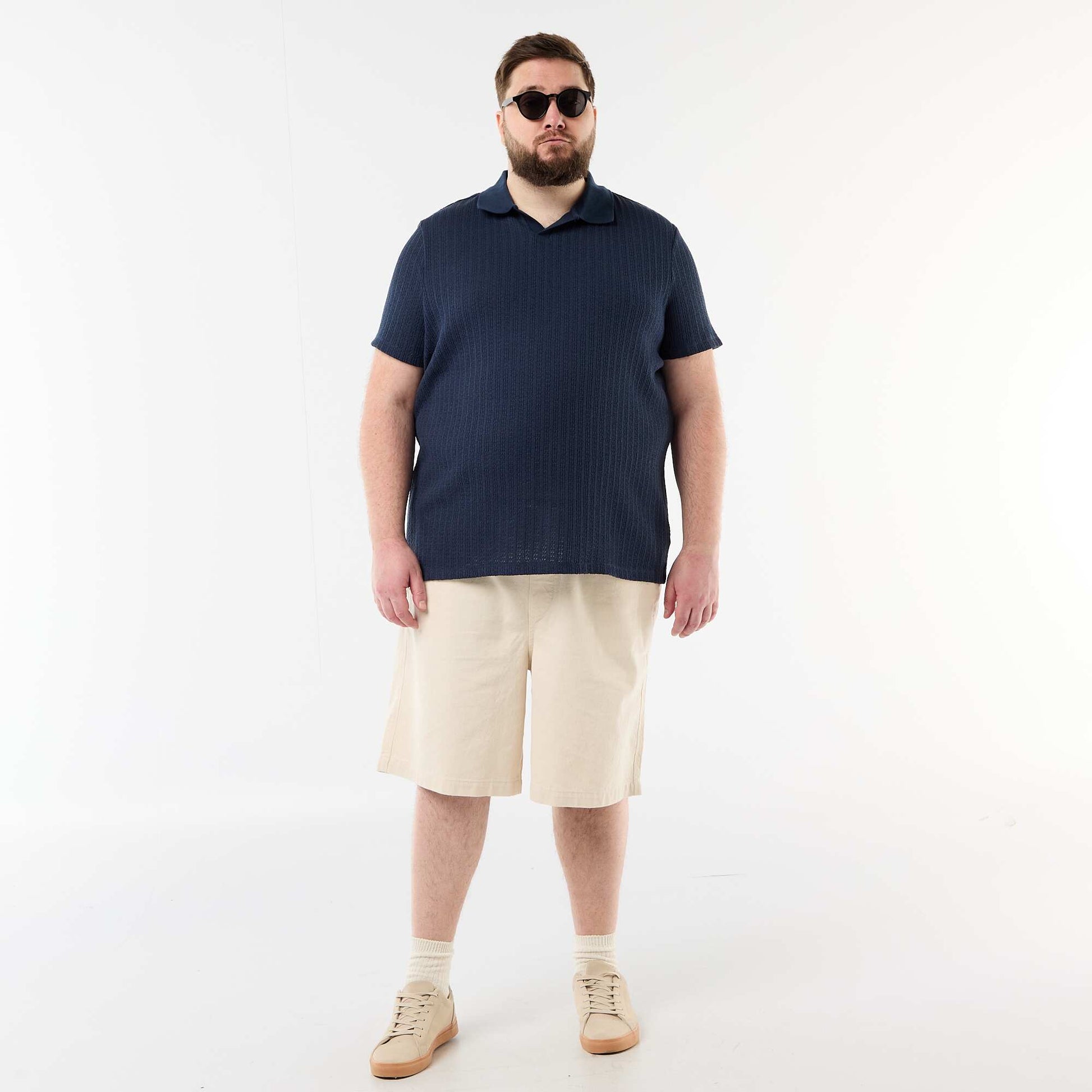 Textured Knit Short-Sleeve Polo BLUE