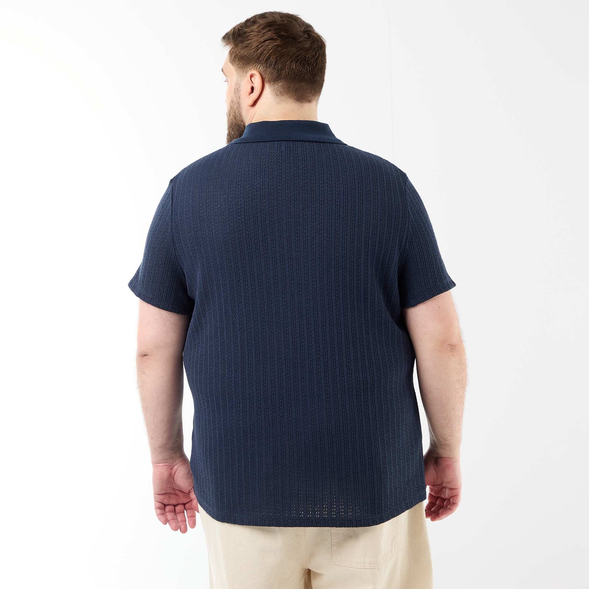 Textured Knit Short-Sleeve Polo BLUE