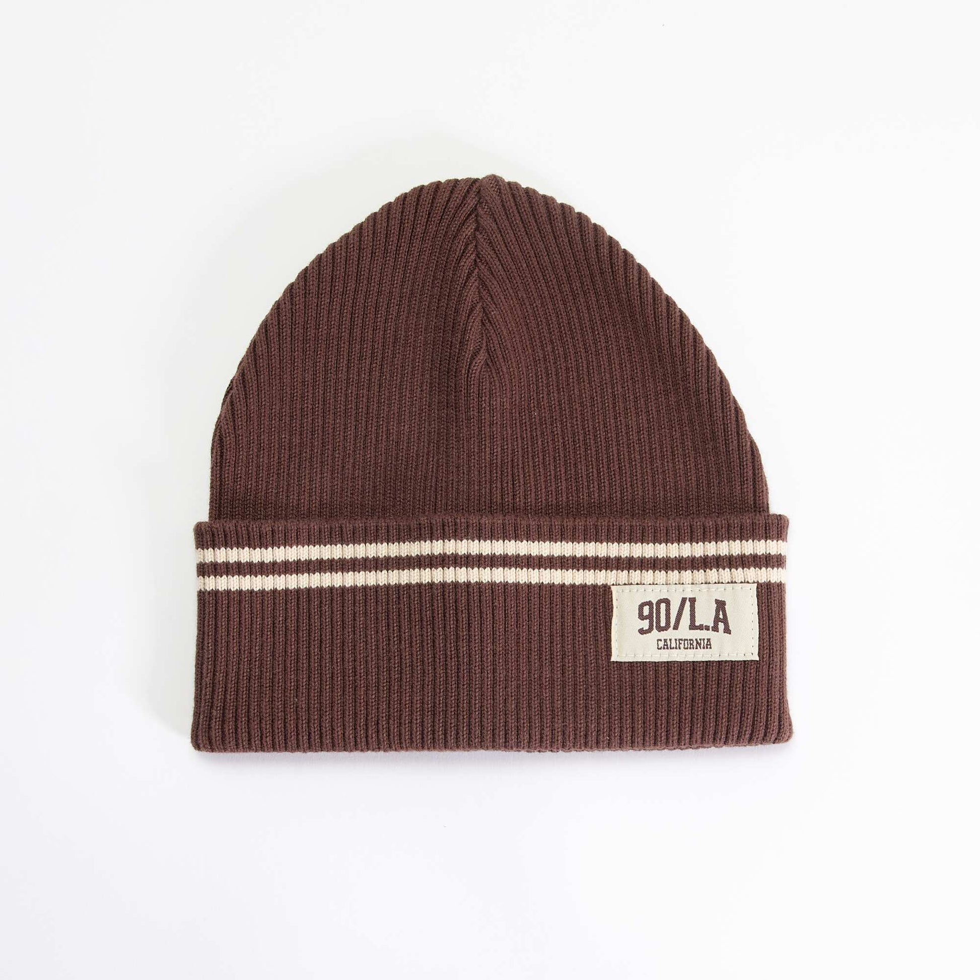 Striped Beanie with Cuff BROWN