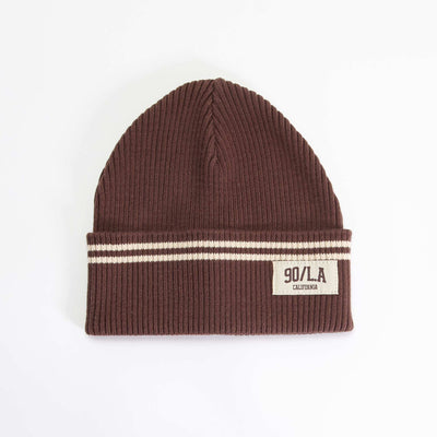 Striped Beanie with Cuff BROWN