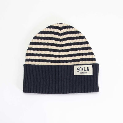 Striped Beanie with Cuff BLUE
