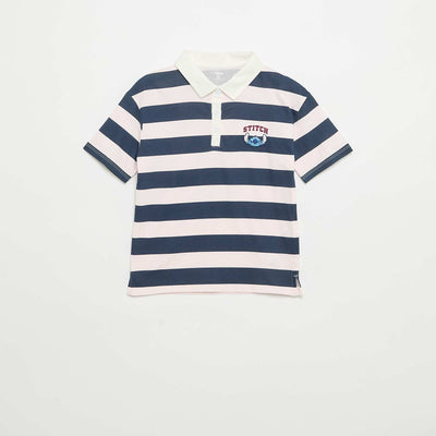 Disney Stitch Striped Short-Sleeved Polo Shirt PINK