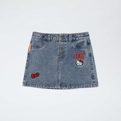 Denim skirt with embroidered 'Hello Kitty' patches BLUE