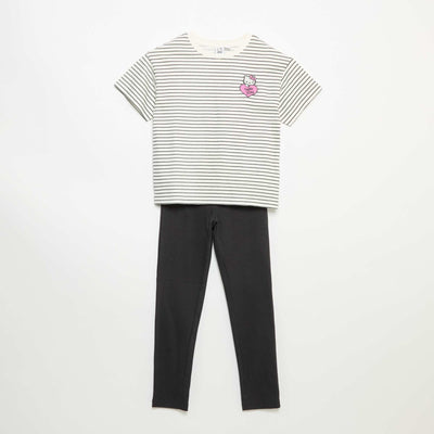 'Hello Kitty' 2-piece set - striped top + leggings WHITE