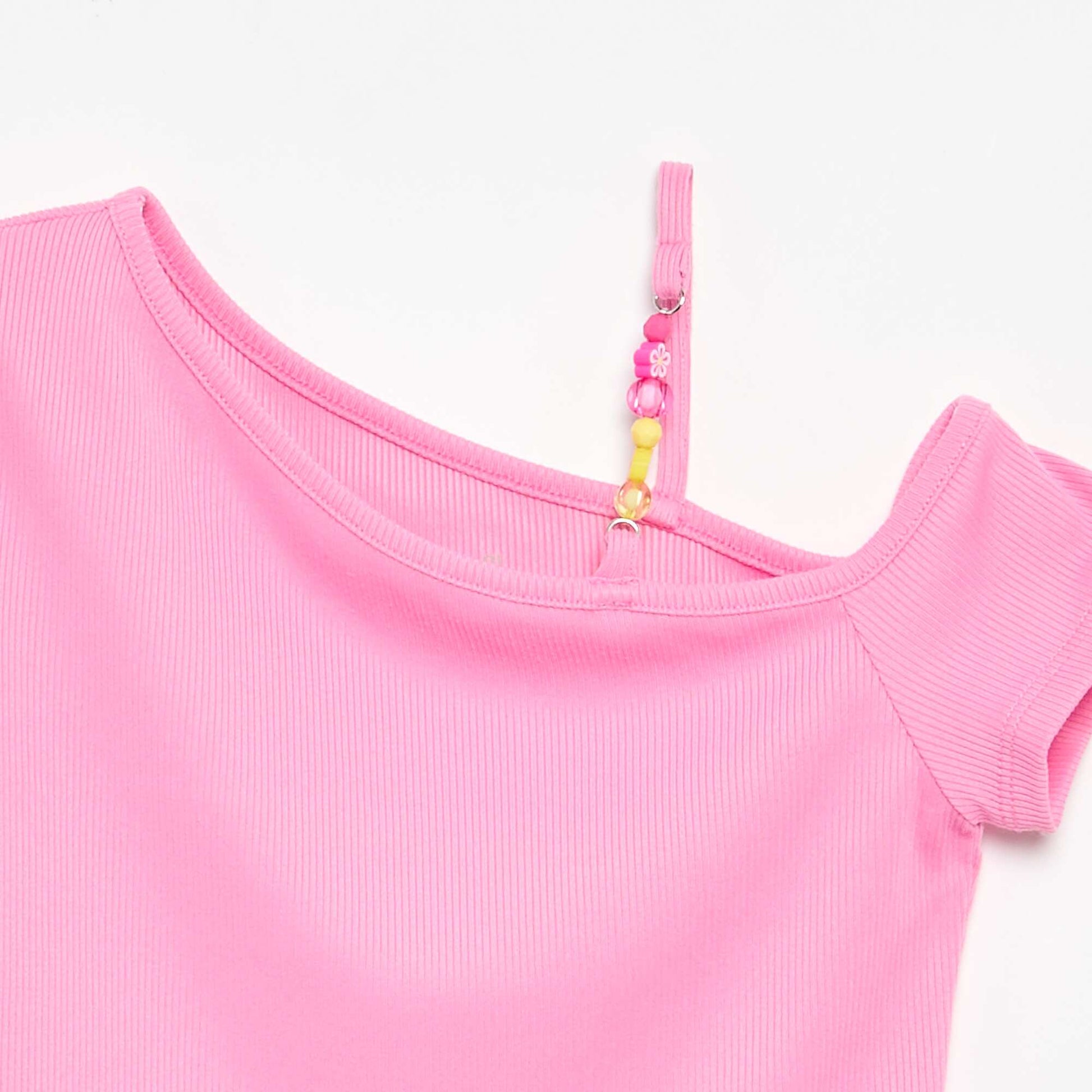 Ribbed asymmetric collar top PINK
