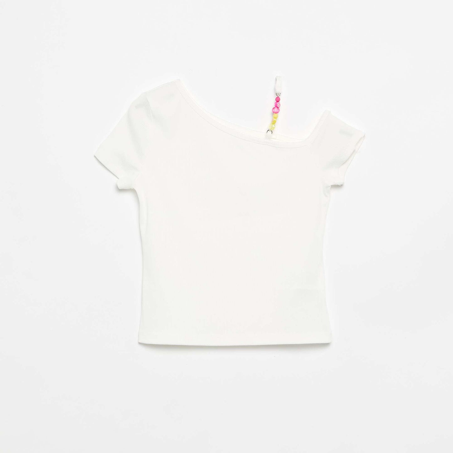 Ribbed asymmetric collar top WHITE