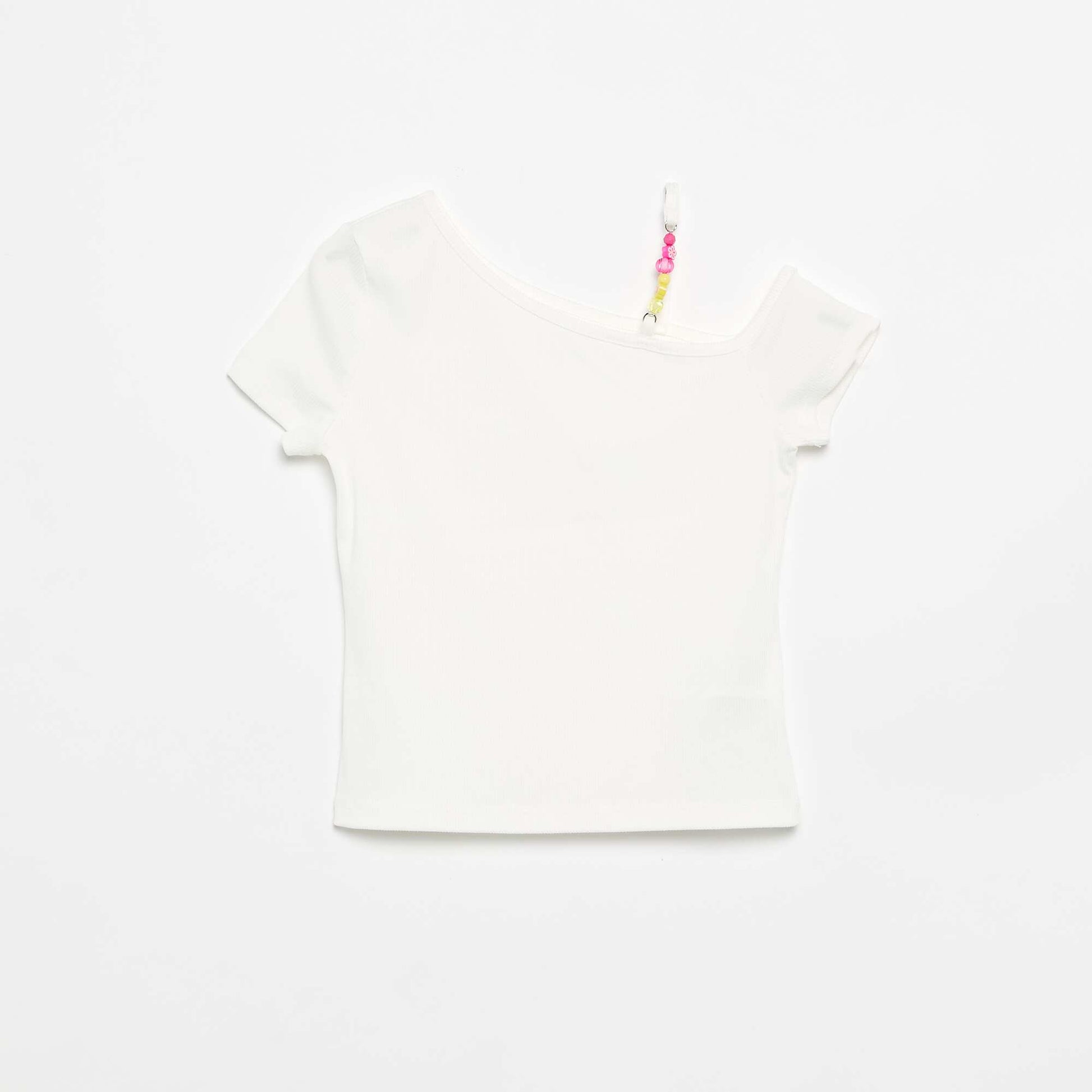 Ribbed asymmetric collar top WHITE