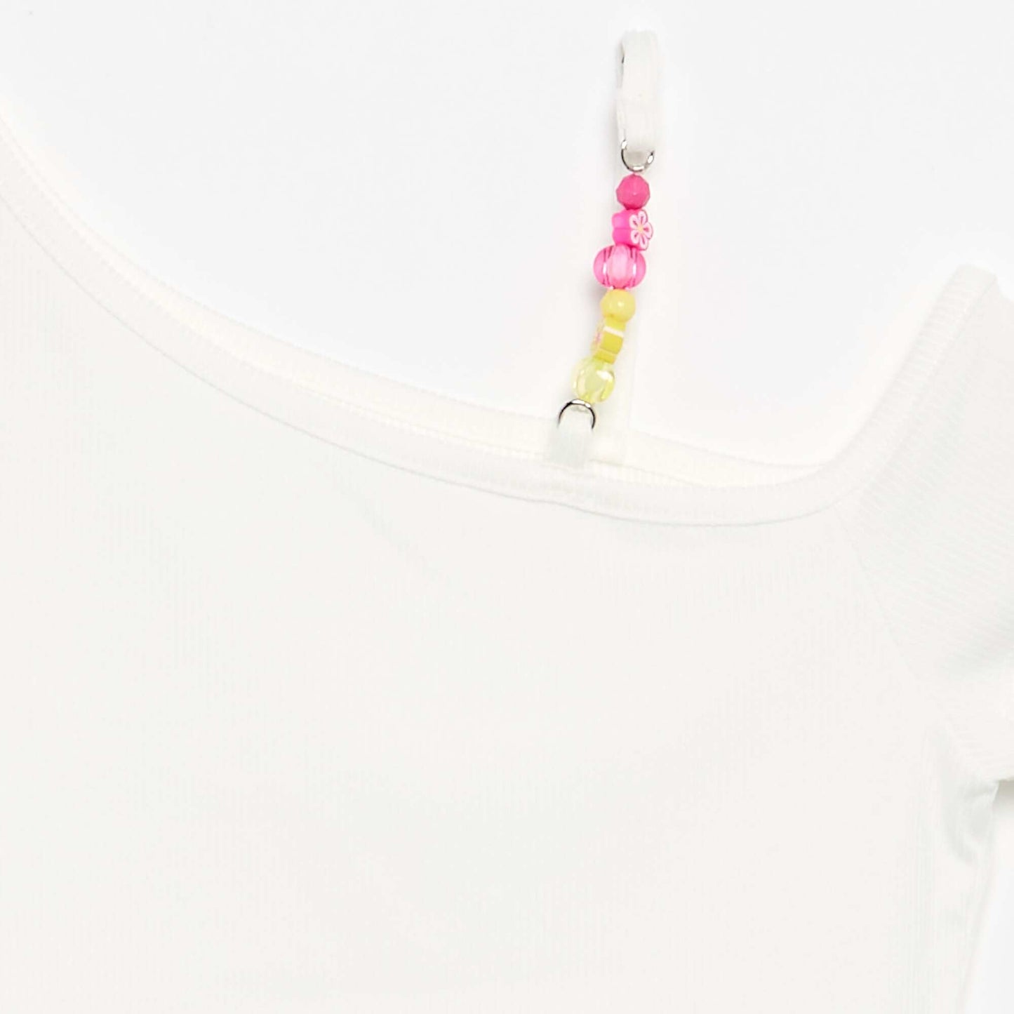 Ribbed asymmetric collar top WHITE