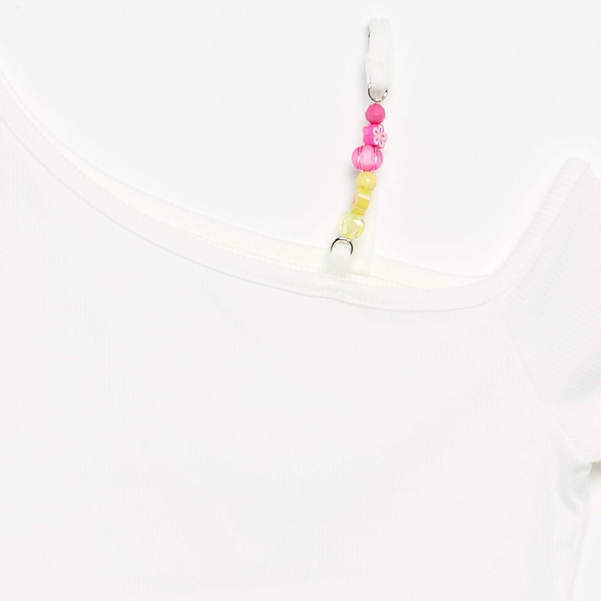 Ribbed asymmetric collar top WHITE