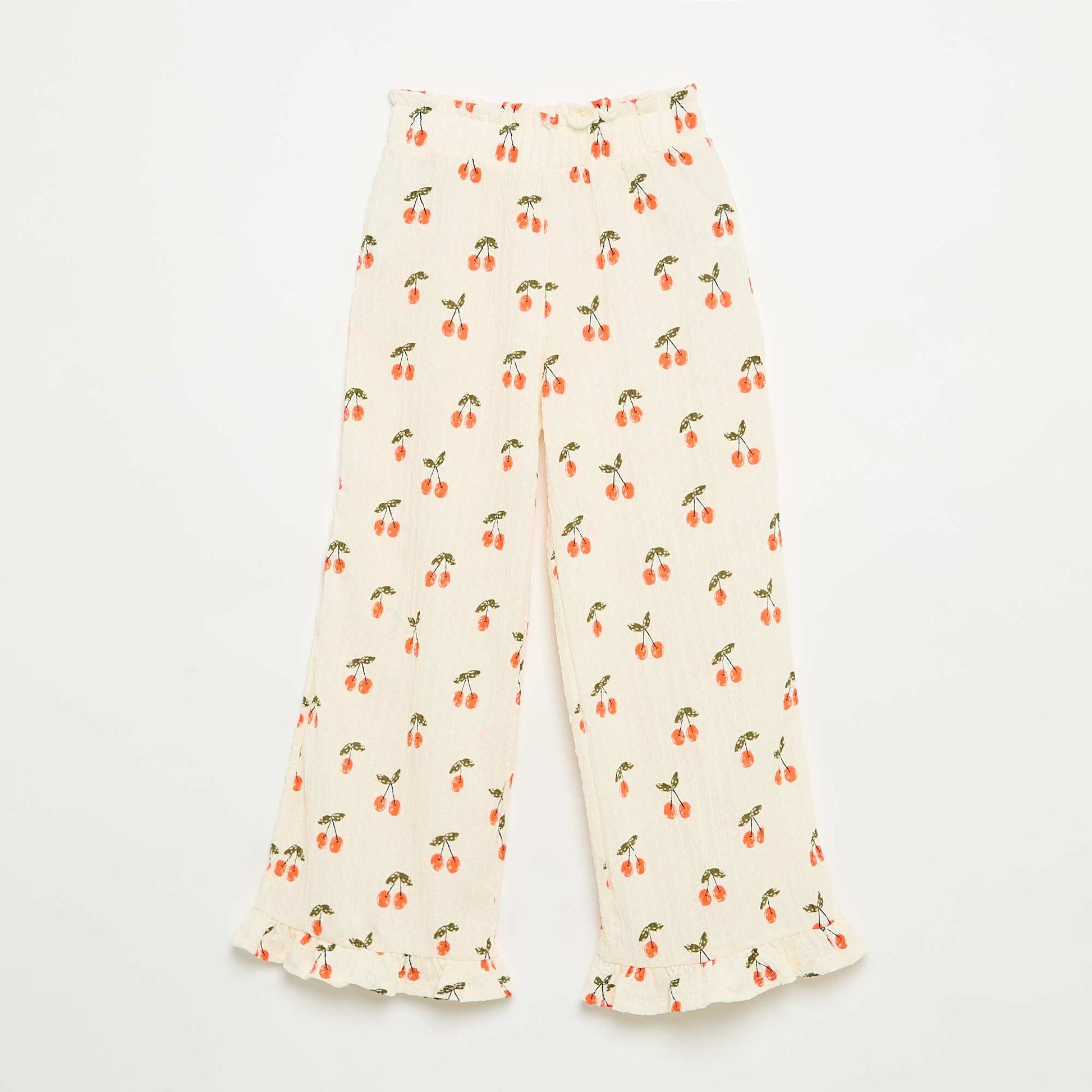 Wide-leg trousers with ruffled hems WHITE