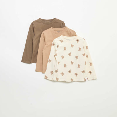 Pack of 3 long-sleeved t-shirts BEIGE