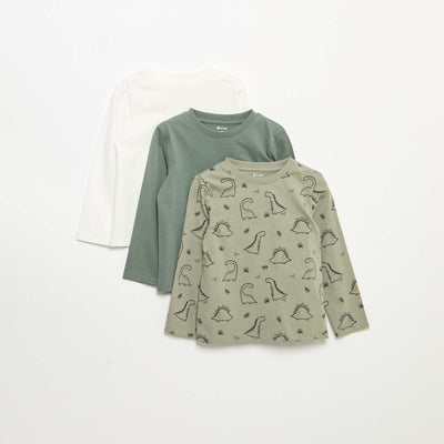 Pack of 3 long-sleeved t-shirts KHAKI