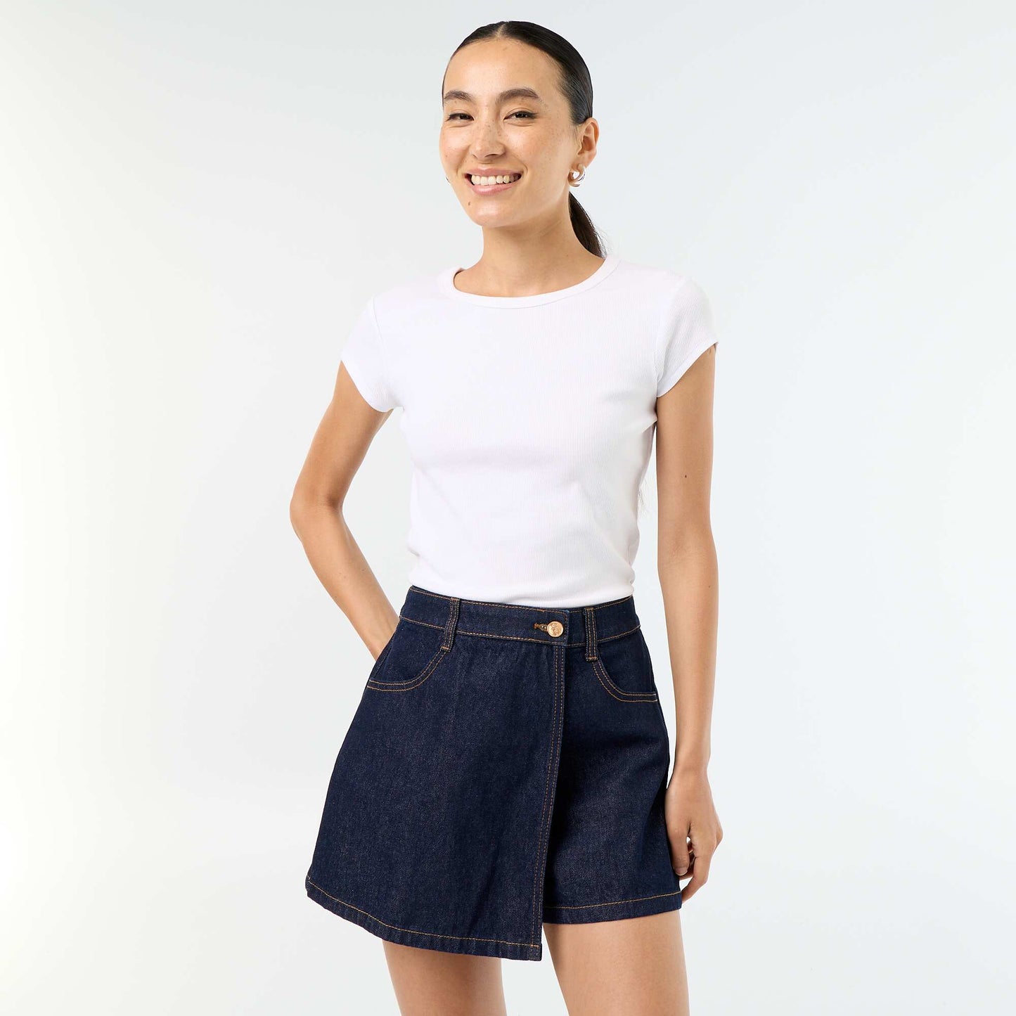 High-waisted denim skort BLUE