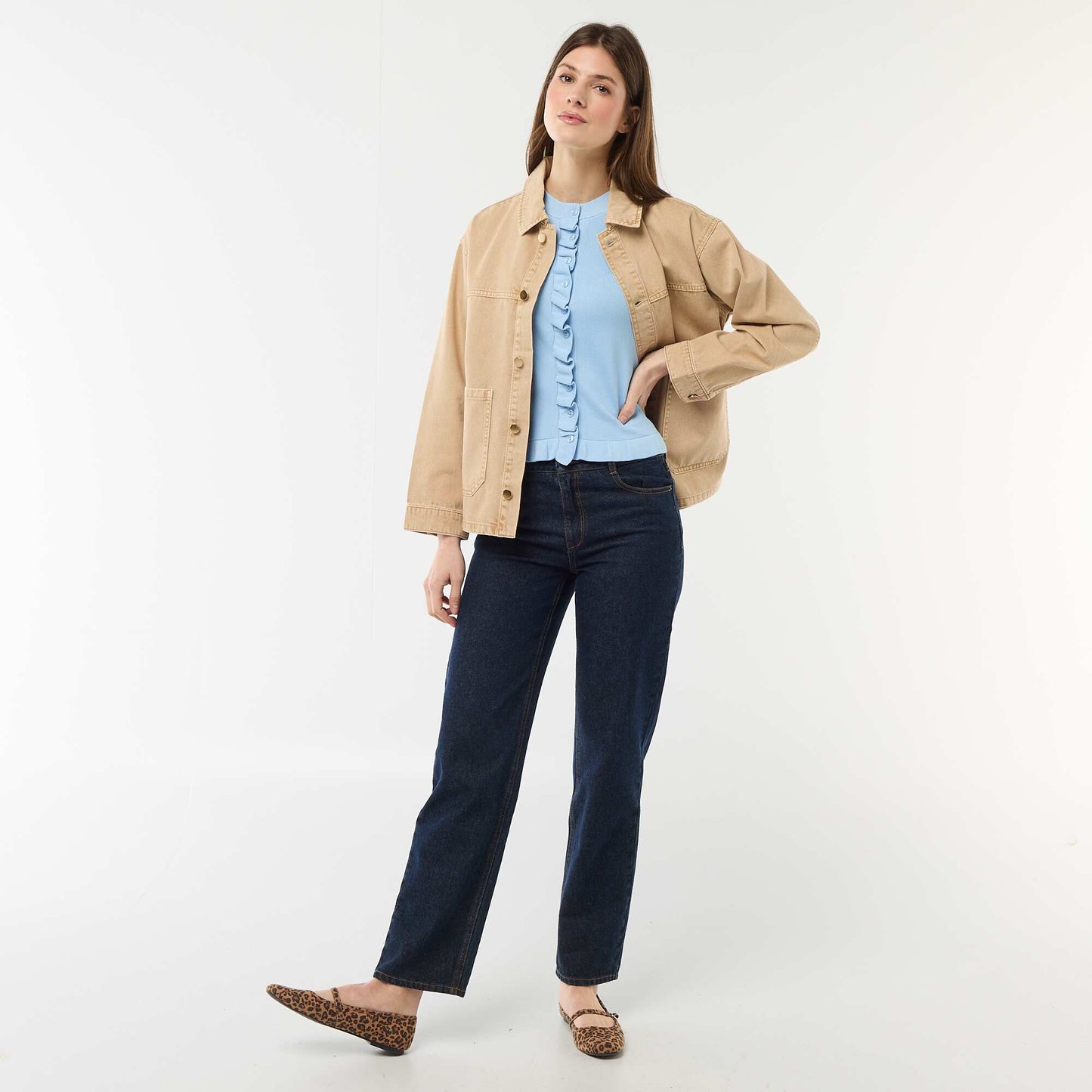 Button-Up Cardigan with Ruffle Sleeves BLUE