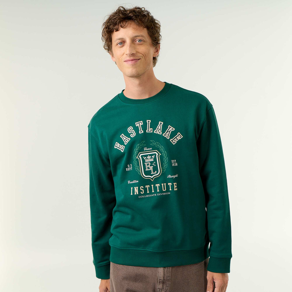 Sportswear style sweatshirt with embroidered lettering GREEN