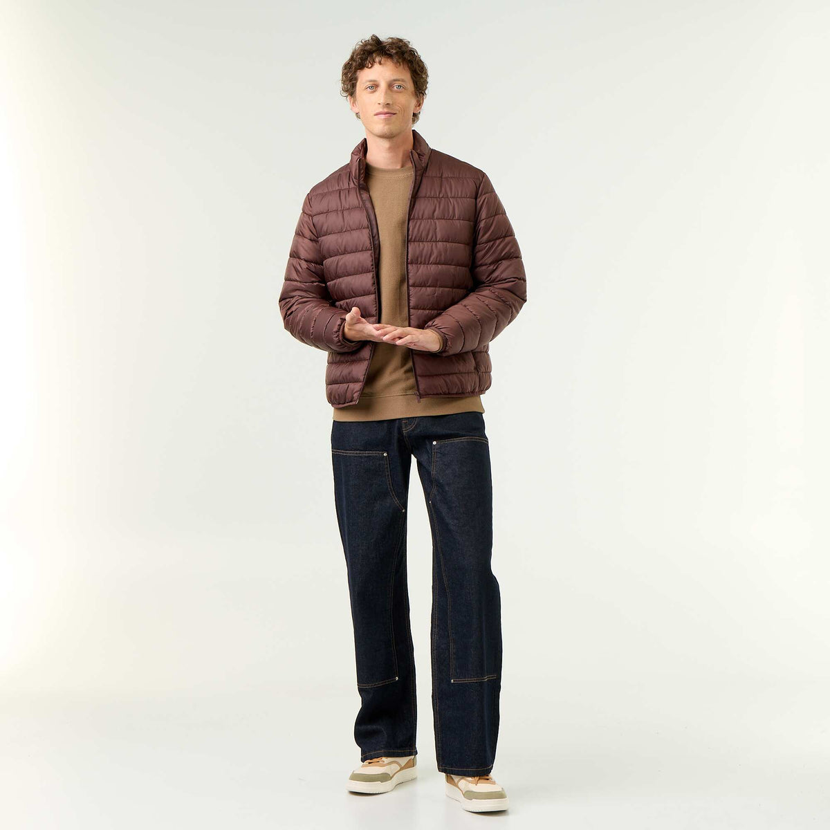 Ribbed Fine-Gauge Knit Sweater BROWN