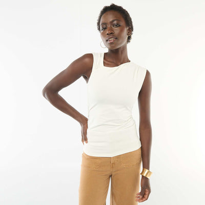 Asymmetrical Solid Stretch T-Shirt WHITE
