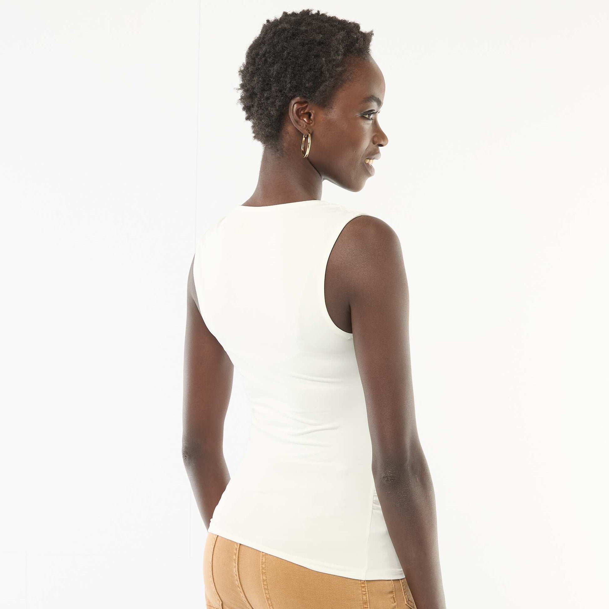Asymmetrical Solid Stretch T-Shirt WHITE